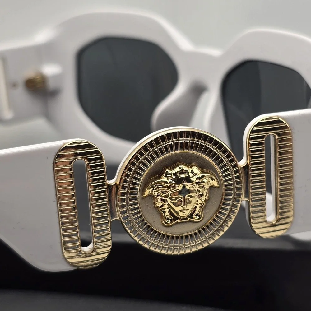Versace VE4425U 314/87 White Gold Medusa Shield Sunglasses 53mm Italy NWOT